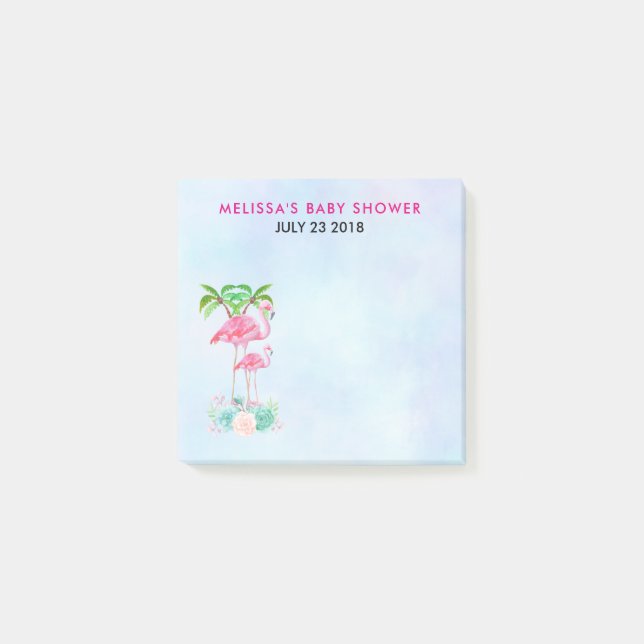 Notas Post-it® Pink Flamingo Momma & Baby with Palm Trete (Anverso)