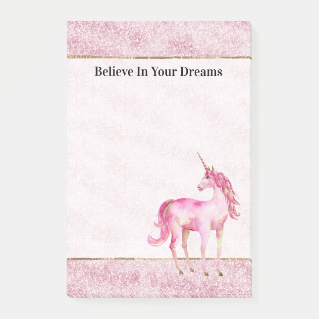 Notas Post-it® Pink Glitz Glitter Unicorn (Anverso)