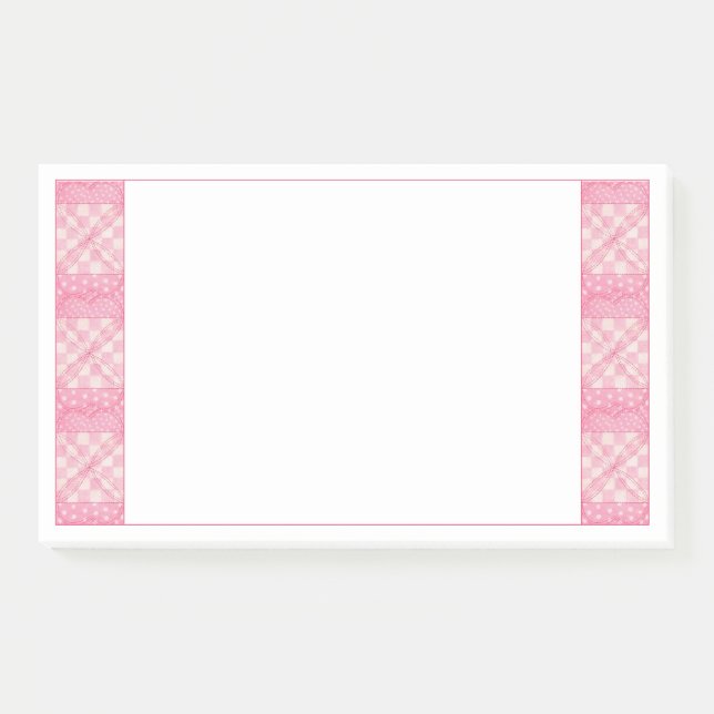 Notas Post-it® PINK HEART QUILT 10x6 Post It Notepad (Anverso)