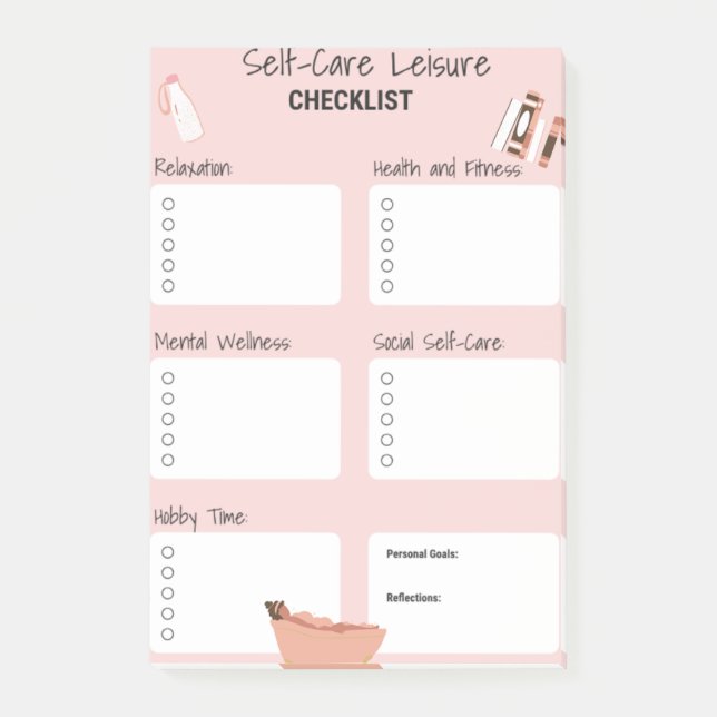 Notas Post-it® Pink Self Care Planner - Wellness & Mental Health (Anverso)