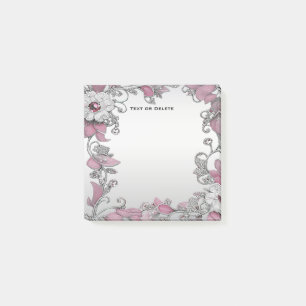 Notas Post-it® Pink Silver White Floral Post escribe