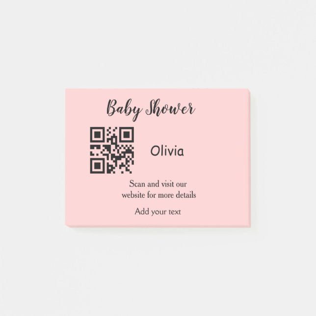 Notas Post-it® Pink simple baby ducha q r código añadir el texto  (Anverso)