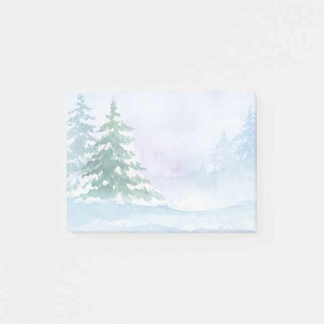 Notas Post-it® Pinos verdes acuarelas de invierno (Anverso)