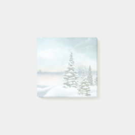 Notas Post-it® Pintura de color acuático de invierno panorámico