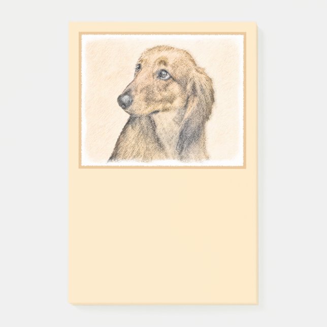Notas Post-it® Pintura de Dachshund (de cabello largo) - Arte Per (Anverso)