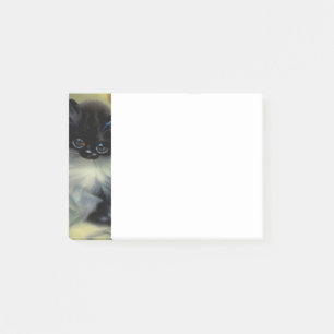 Notas Post-it® Pintura de gatito blanco y negro vintage