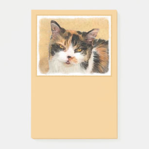 Notas Post-it® Pintura de gato calico - Arte de gato original lin