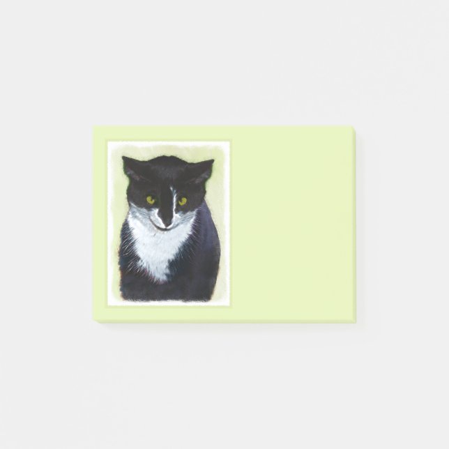 Notas Post-it® Pintura de gatos de Tuxedo - Arte de gatos origina (Anverso)