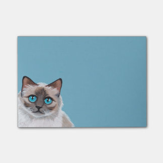 Notas Post-it® Pintura observada azul del retrato del gato de