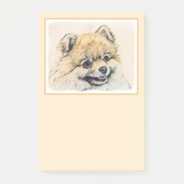 Notas Post-it® Pintura Pomerania (Naranja) - Arte Perro Original (Anverso)