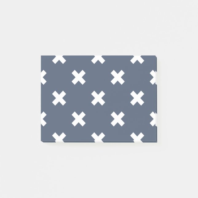 Notas Post-it® Pisos cruzados blancos sobre gris-azul (Anverso)