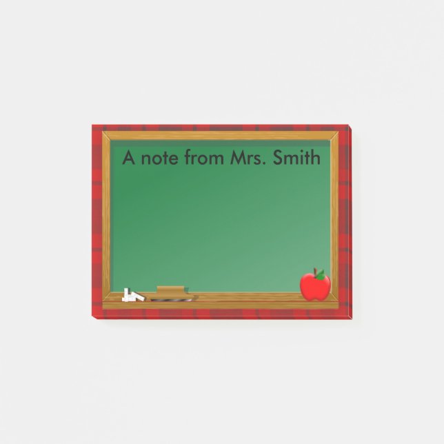 Notas Post-it® Pizarra Manzana Roja Cuadros Profesora (Anverso)
