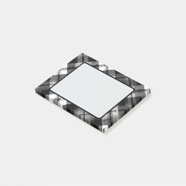 Notas Post-it® Plaid Check Tartan Black White Farmhouse Moderno (En perspectiva)