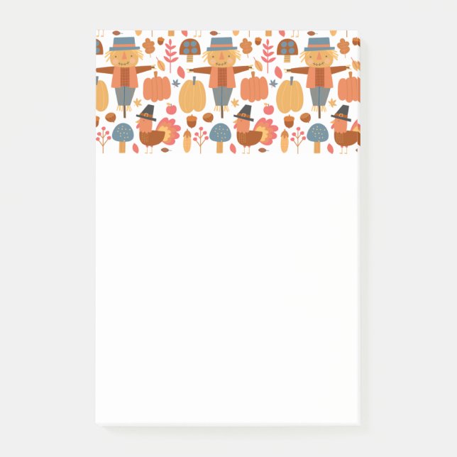 Notas Post-it® Plan de Acción de Gracias de Turquía y Scarecrow (Anverso)