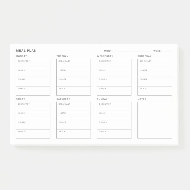 Notas Post-it® Plan de comidas Planificador semanal (Anverso)