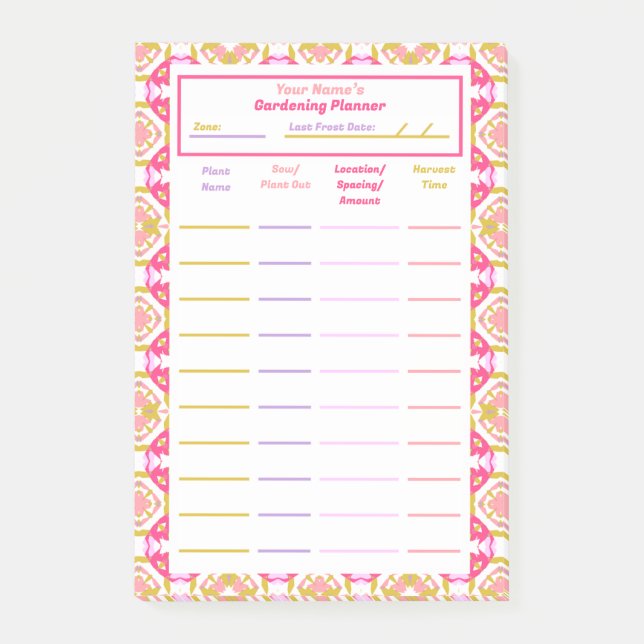 Notas Post-it® Plan Homestead Planner Alloting Pink Gardening (Anverso)