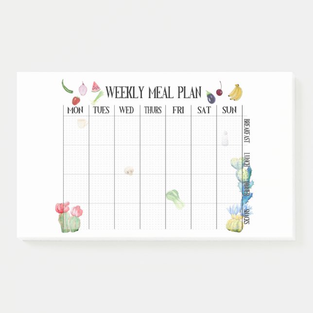 Notas Post-it® Plan semanal de comidas (Anverso)