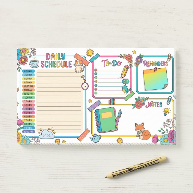 Notas Post-it® Planificador Diario Alegre (En escritorio)