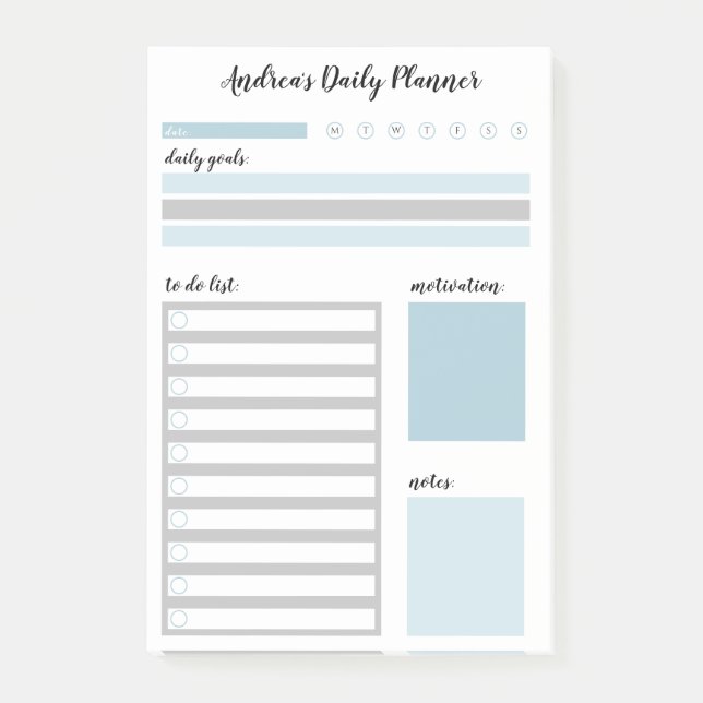 Notas Post-it® Planificador diario de gris azul personalizado (Anverso)