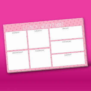 Notas Post-it® Planificador semanal con nombre de patrón rosa de