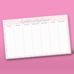 Notas Post-it® Planificador semanal con nombre de patrón rosa de