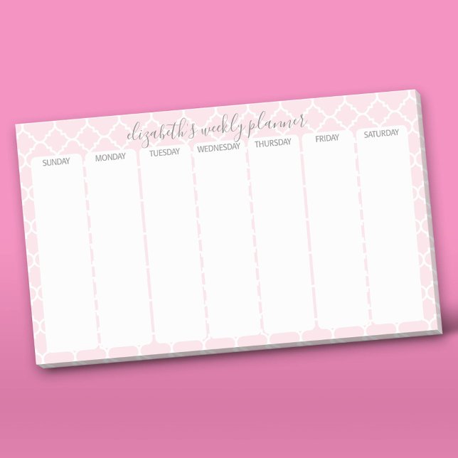 Notas Post-it® Planificador semanal con nombre de patrón rosa de  (Custom Post-it Notepad)
