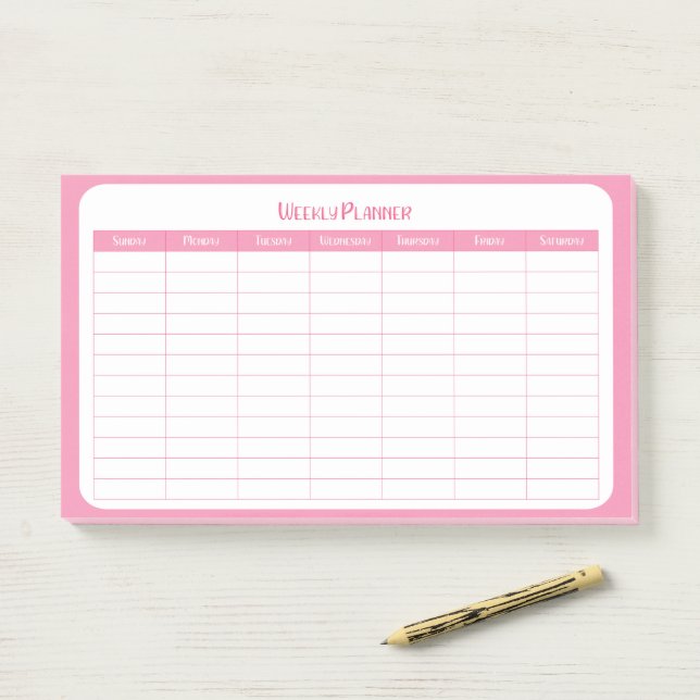 Notas Post-it® Planificador semanal rosa simple (En escritorio)