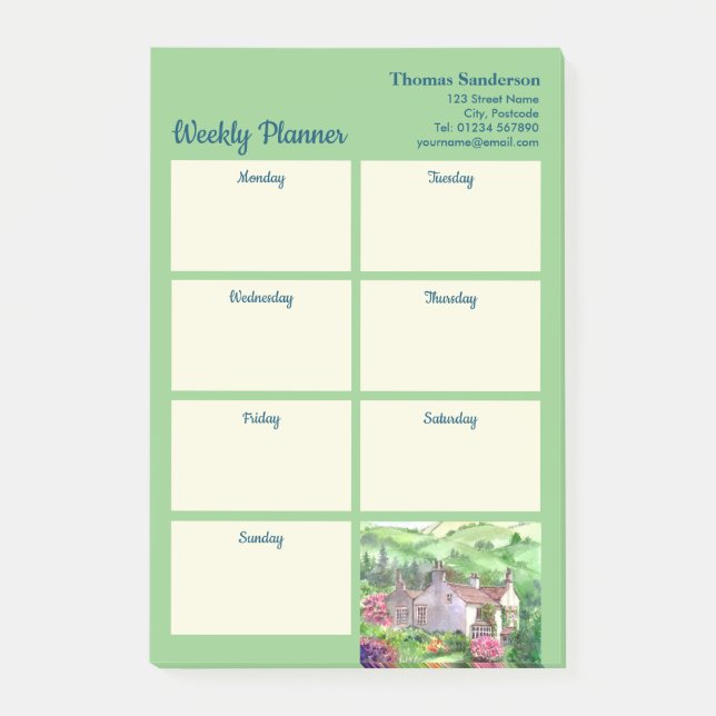 Notas Post-it® Planificador Semanal Rydal Mount Casa de William W (Anverso)