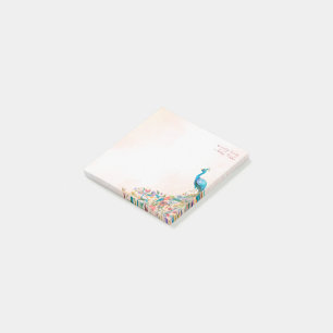 Notas Post-it® Planilla de pavo real floral de crema pastel