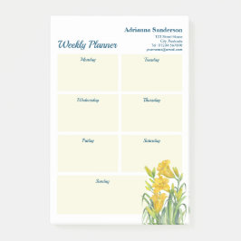 Notas Post-it® Planner semanal acuarela Yellow Day Lilies Design