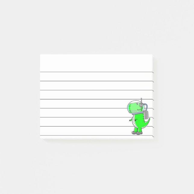 Notas Post-it® Plano de dinosaurios astronautas verdes en línea 4 (Anverso)
