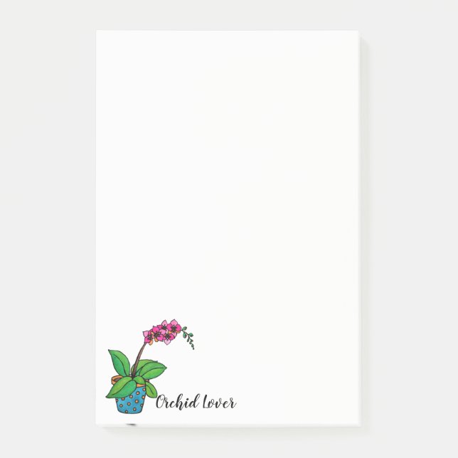 Notas Post-it® Planta de la orquídea de la acuarela en pote (Anverso)