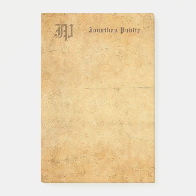 Notas Post-it® Plantilla de cosecha de monograma elegante manuscr (Anverso)