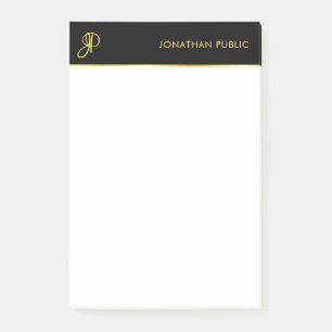 Notas Post-it® Plantilla Monograma Oro Negro Blanco Elegante Mode