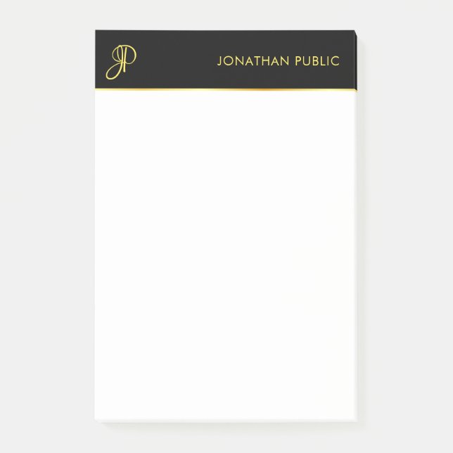 Notas Post-it® Plantilla Monograma Oro Negro Blanco Elegante Mode (Anverso)