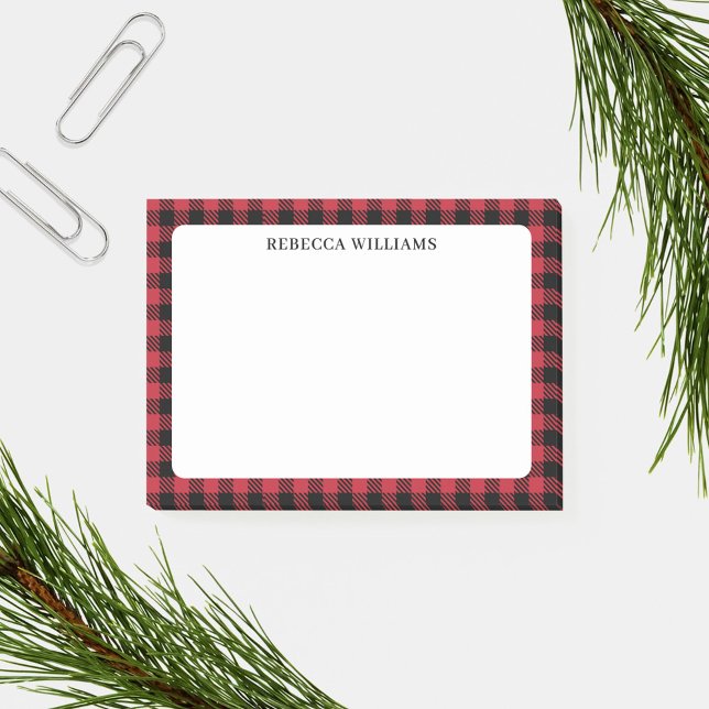 Notas Post-it® Plantilla Red Black Buffalo Plaid Name (Subido por el creador)