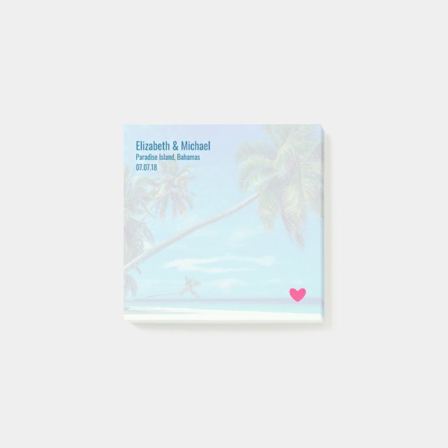 Notas Post-it® Playa blanca arenosa con Boda de palmeras tropical (Anverso)