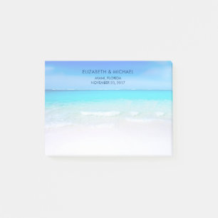 Notas Post-it® Playa tropical con Boda turquesa