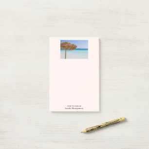 Notas Post-it® Playa Tropical Escénica con Sombrilla de Paja