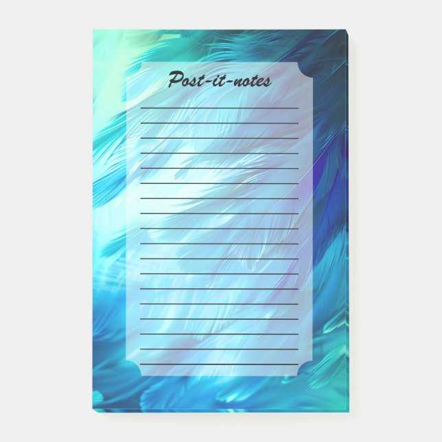 Notas Post-it® Pluma abstracta verde azul (Anverso)