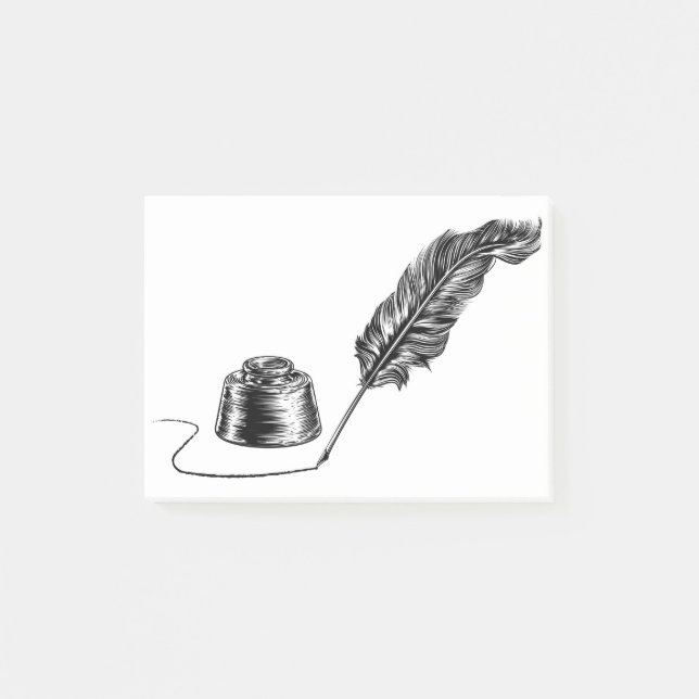 Notas Post-it® Pluma de plumas de cuero de escritura e inkwell (Anverso)