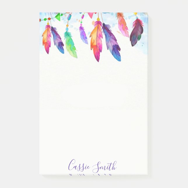 Notas Post-it® Plumas boho personalizadas (Anverso)