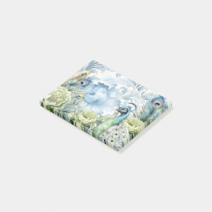 Notas Post-it® Plumas de pavo real Teal y Sage Floral Damask