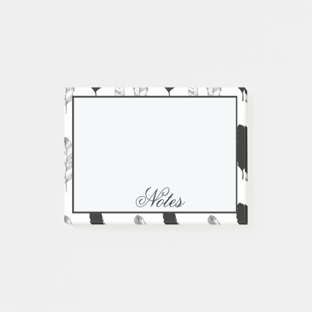 Notas Post-it® Plumas negras y blancas (Anverso)