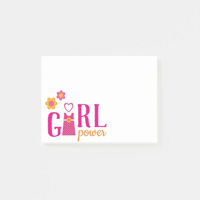 Notas Post-it® poder chica fuchsia vestido rosa amarillo dorado v (Anverso)