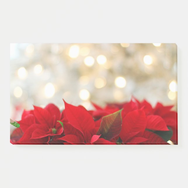 Notas Post-it® Poinsettias rojas con Navidades del Bokeh de Oro (Anverso)