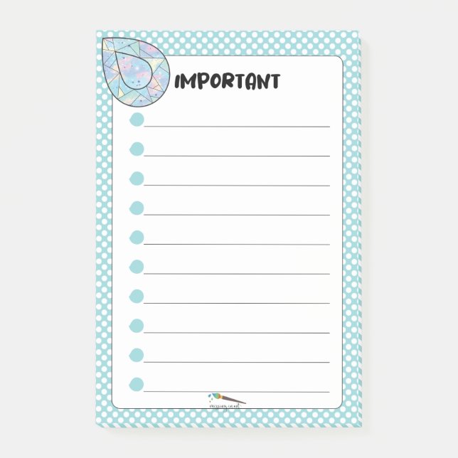 Notas Post-it® Polka azul Dot Teardrop Diamante IMPORTANTE (Anverso)