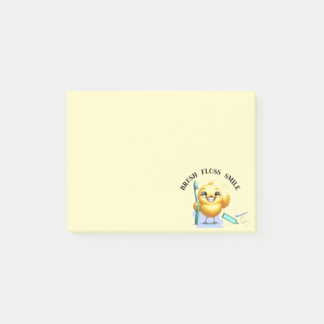Notas Post-it® Pollito Sonriente con Eslogan Dental (Anverso)