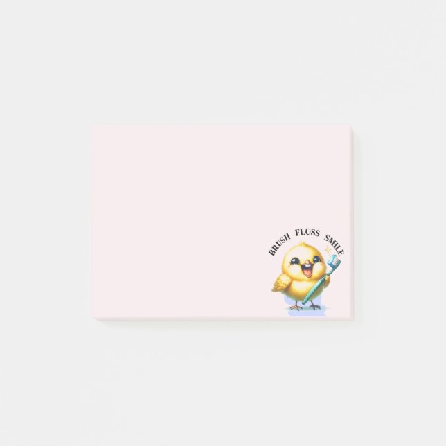 Notas Post-it® Pollito Sonriente con Eslogan Dental (Anverso)