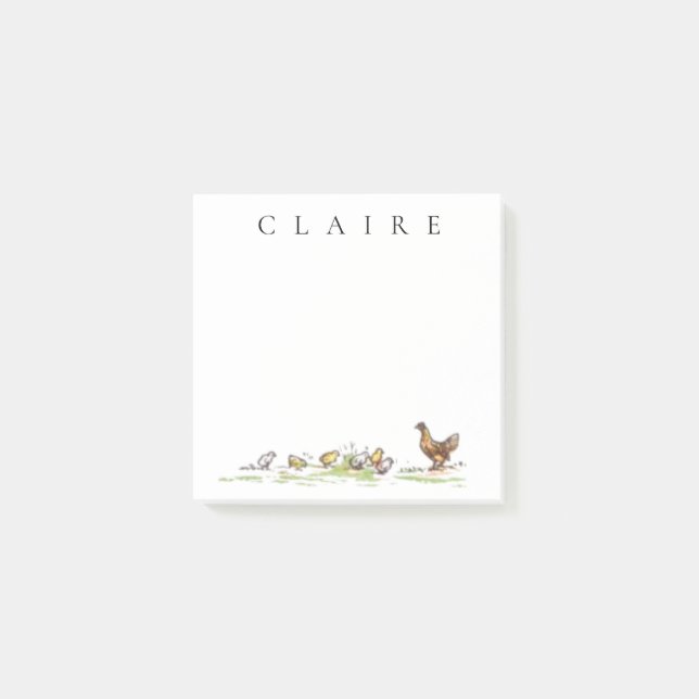 Notas Post-it® Pollo de cosecha y pollos monograma Kate Greenaway (Anverso)